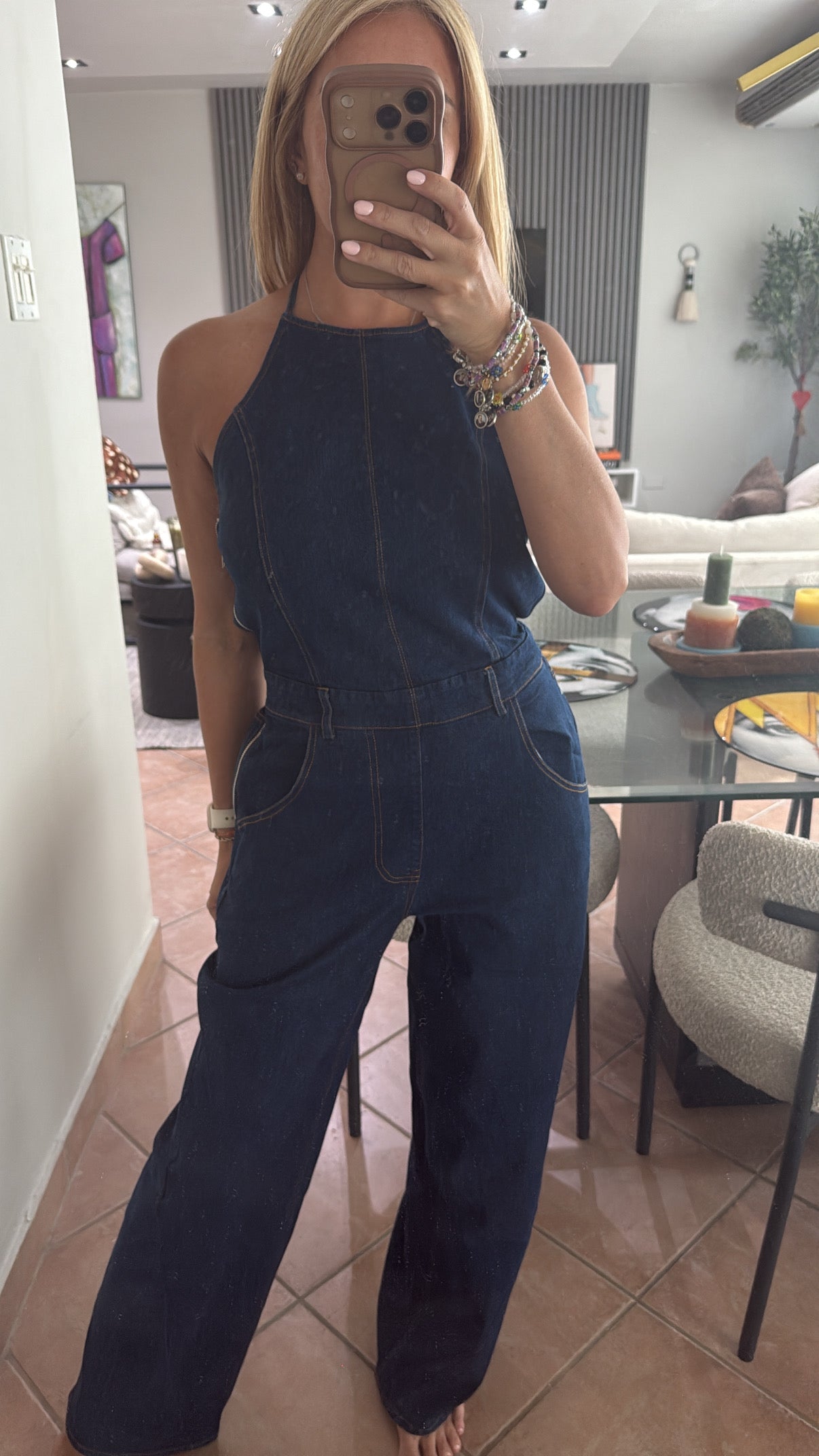 Denim Halter Jumpsuit