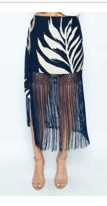 Navy Maxi Fringe Skirt Next Week