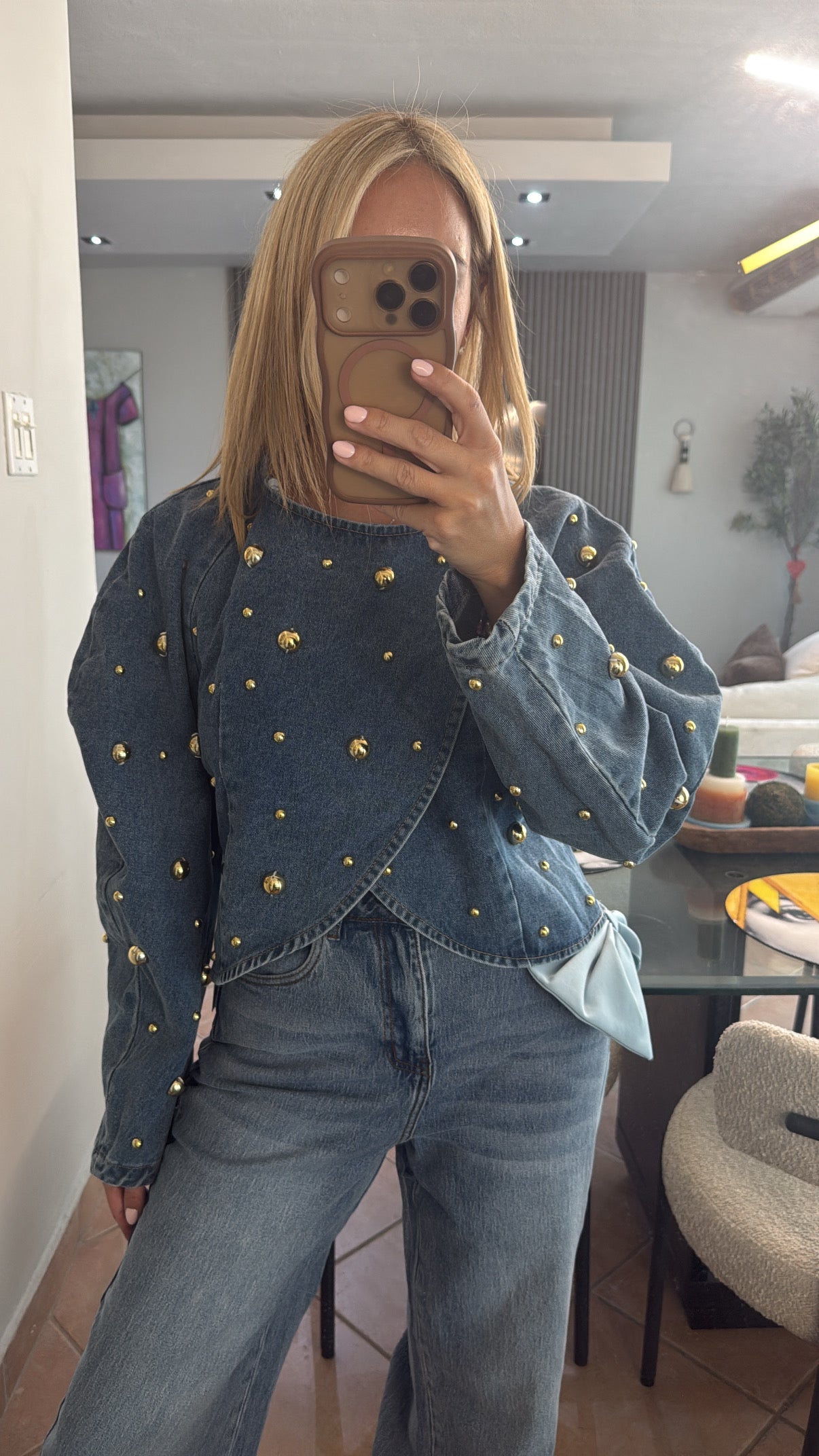 Denim Gold Stud Top