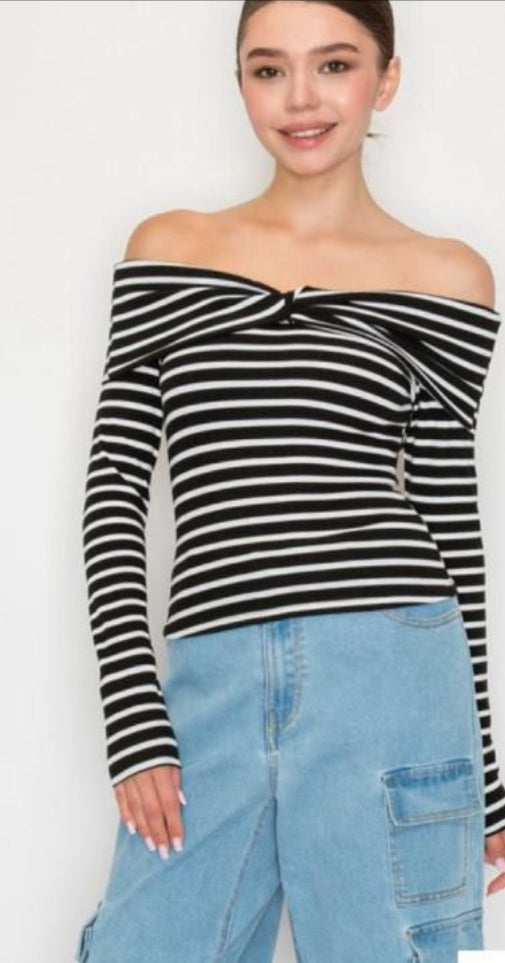 Off Shoulder top in Black and White and White and Black Runs small