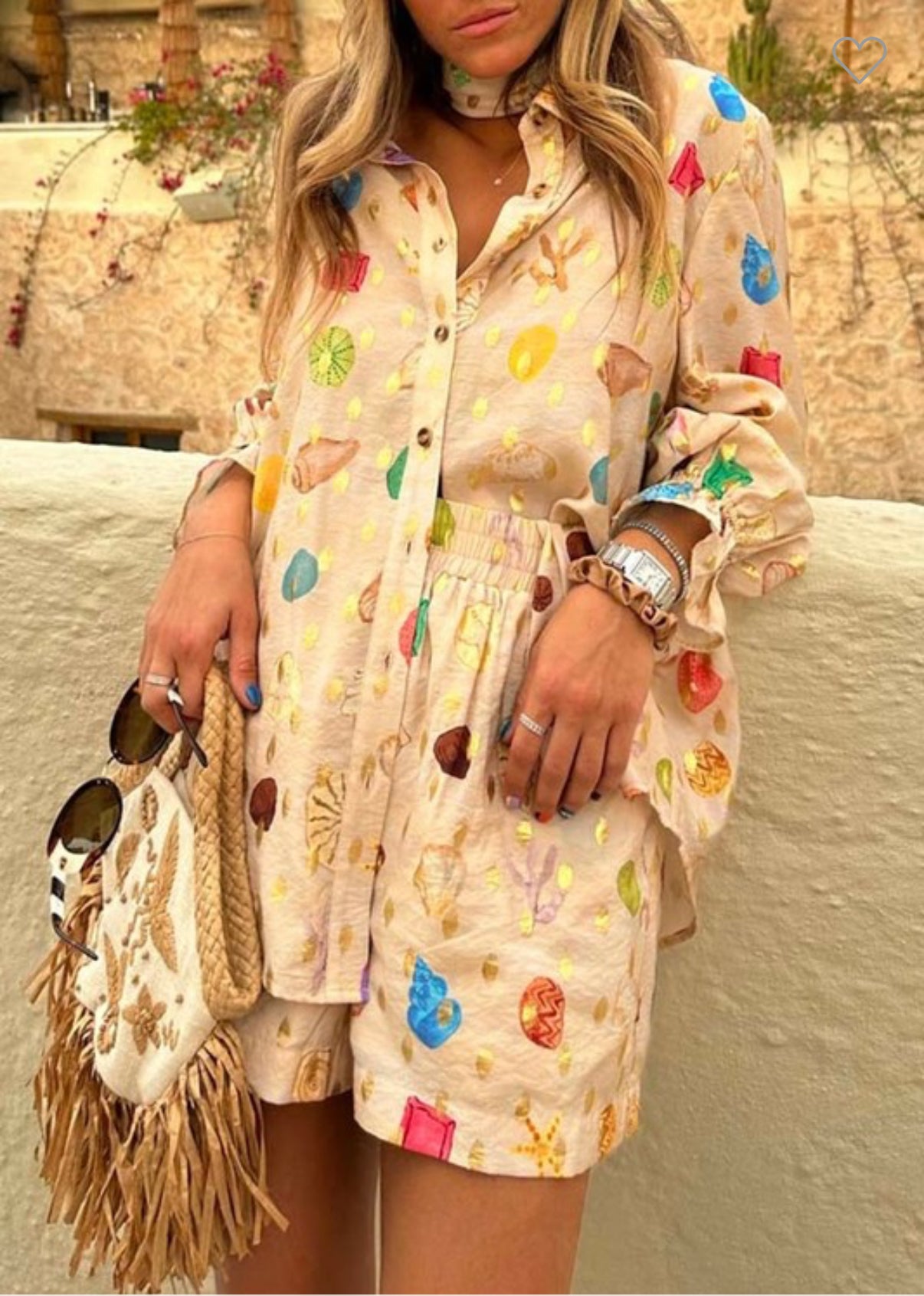 Printed long sleeve top and shorts