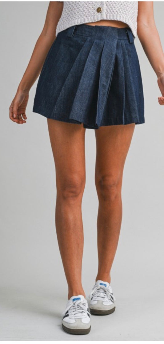 Pre Orden Denim Printed Skort