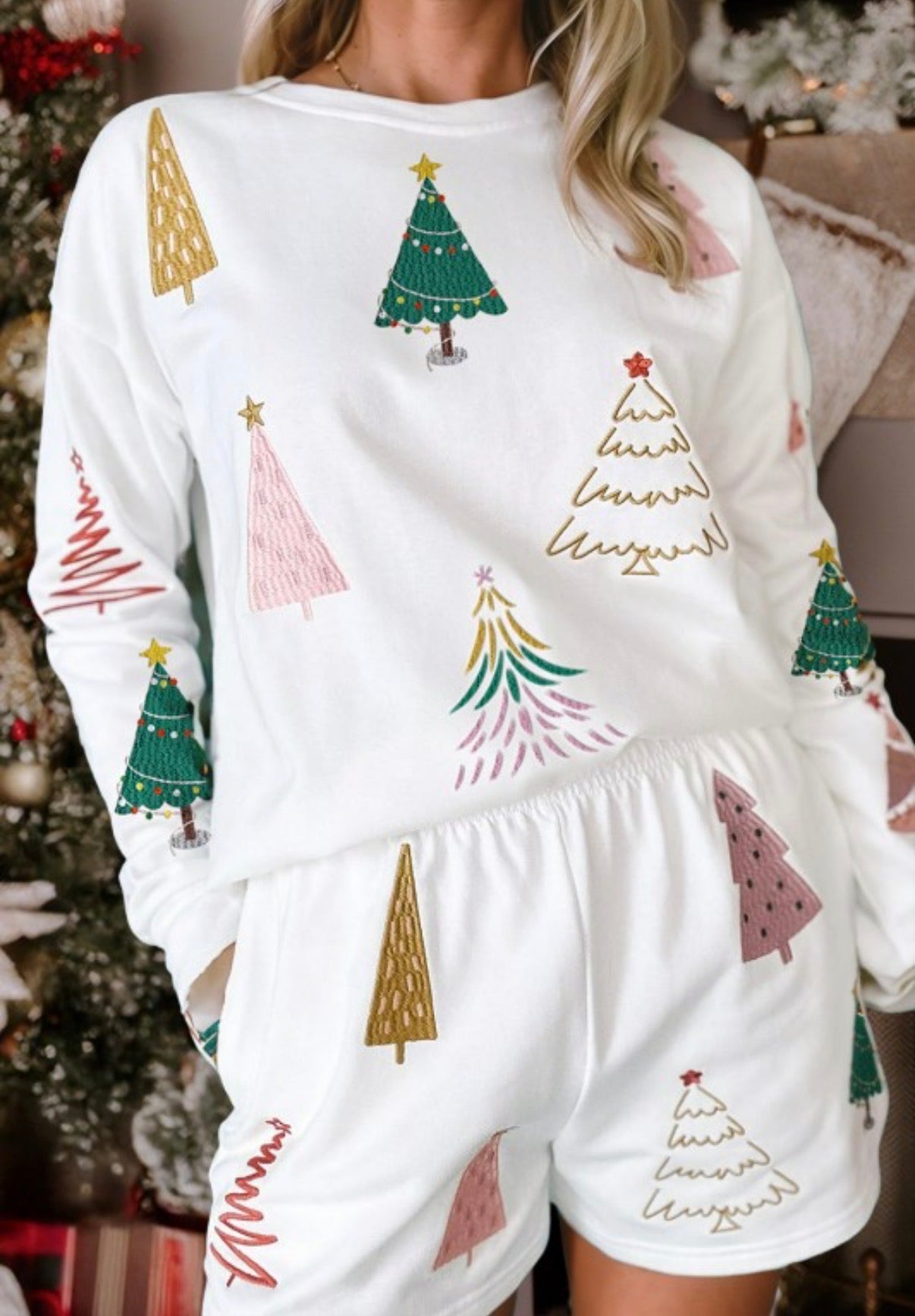 Multi Christmas Tree 2 piece Pajama set