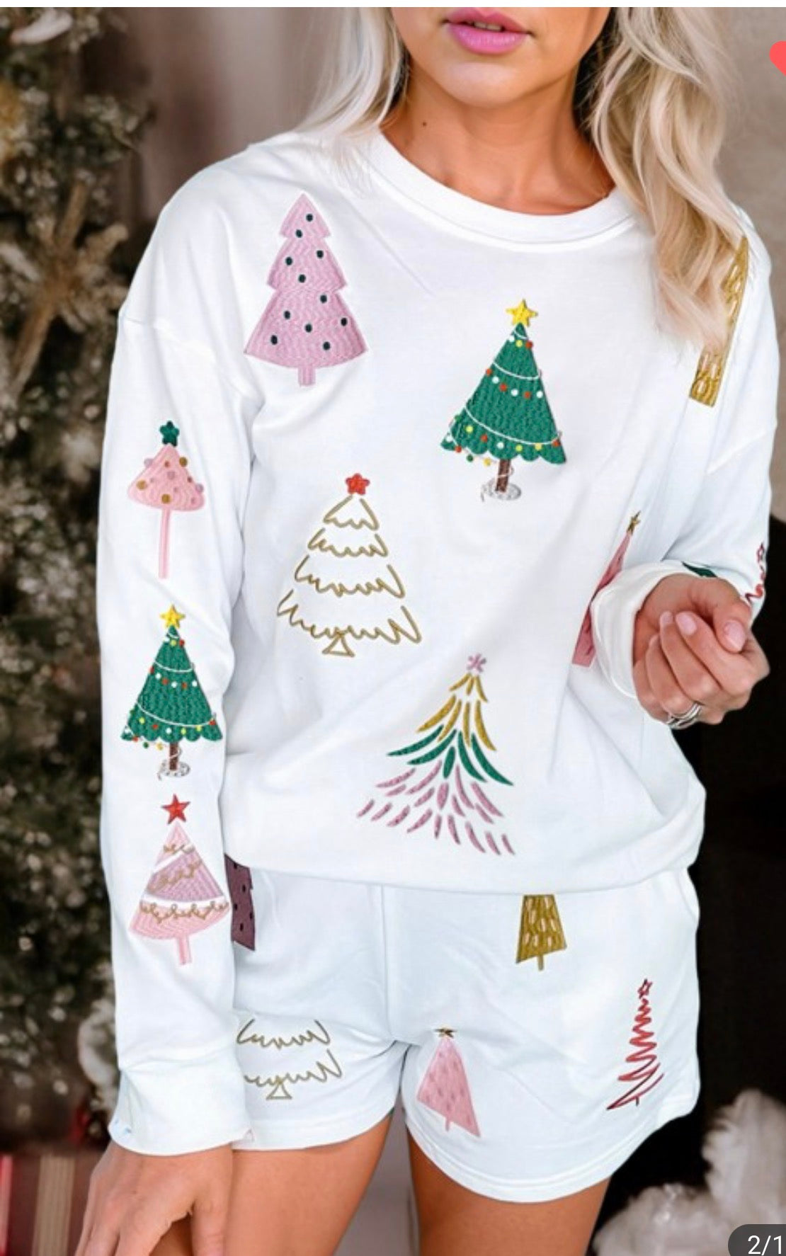 Multi Christmas Tree 2 piece Pajama set