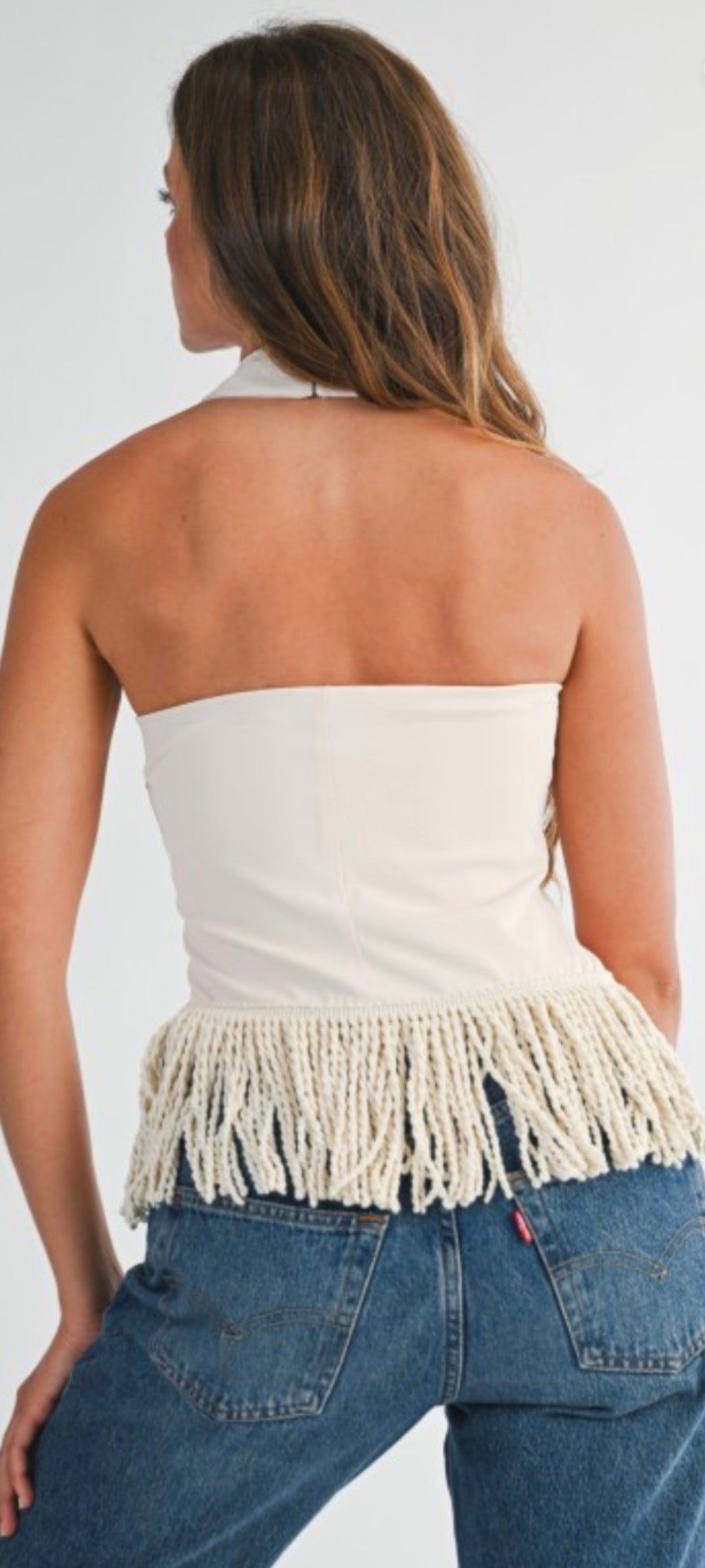 Cream Fringe Halter Neck Top