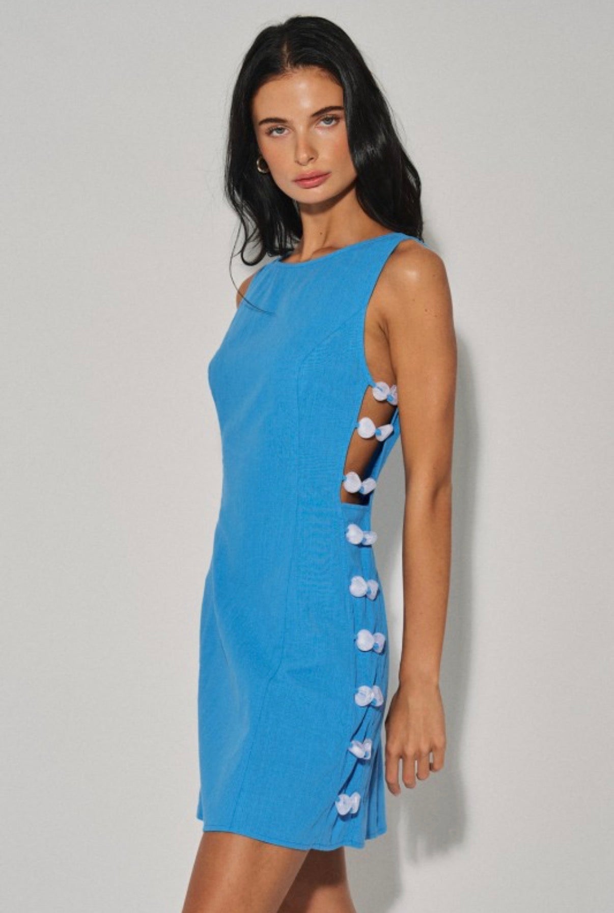 Viviana Linen Slit Dress Blue