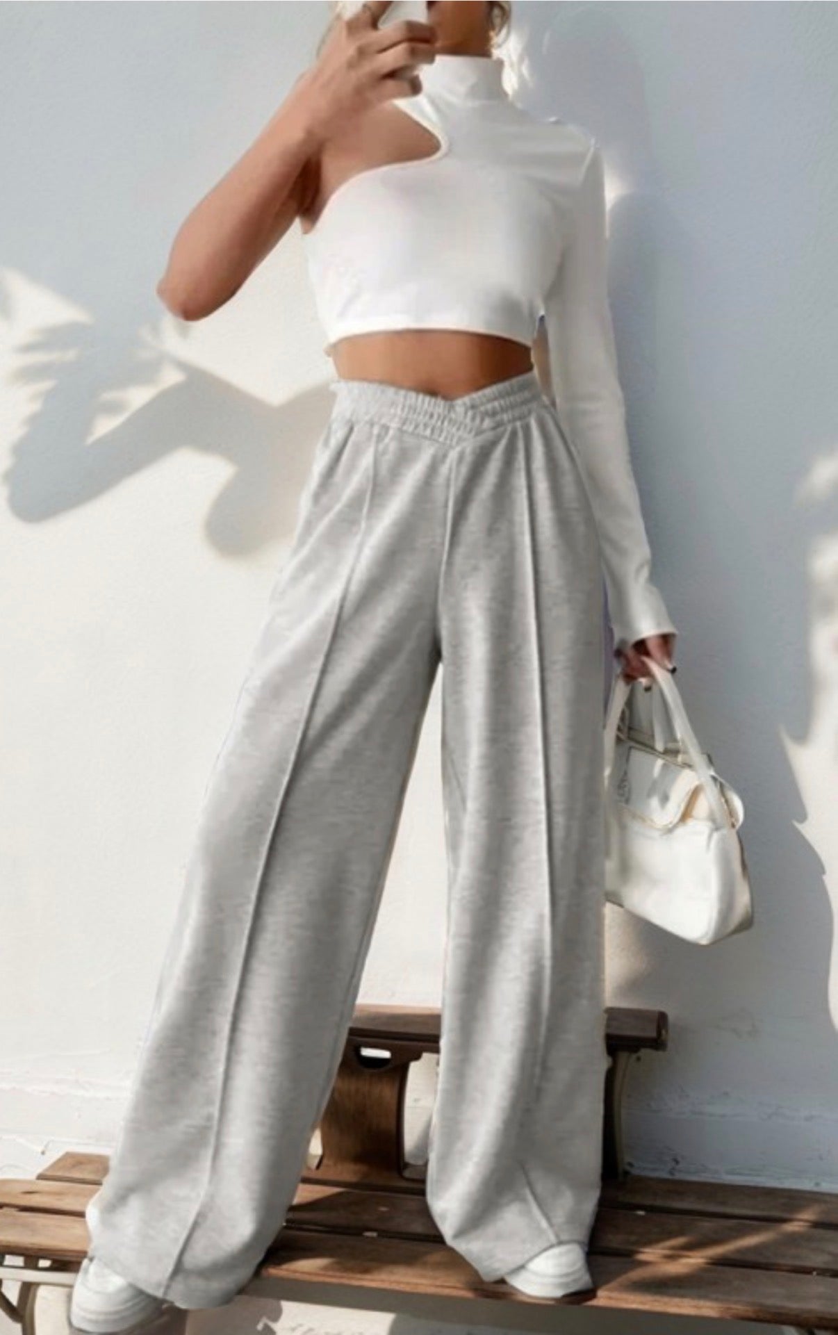 Elastic Waist Wide Leg Casual Pantalones