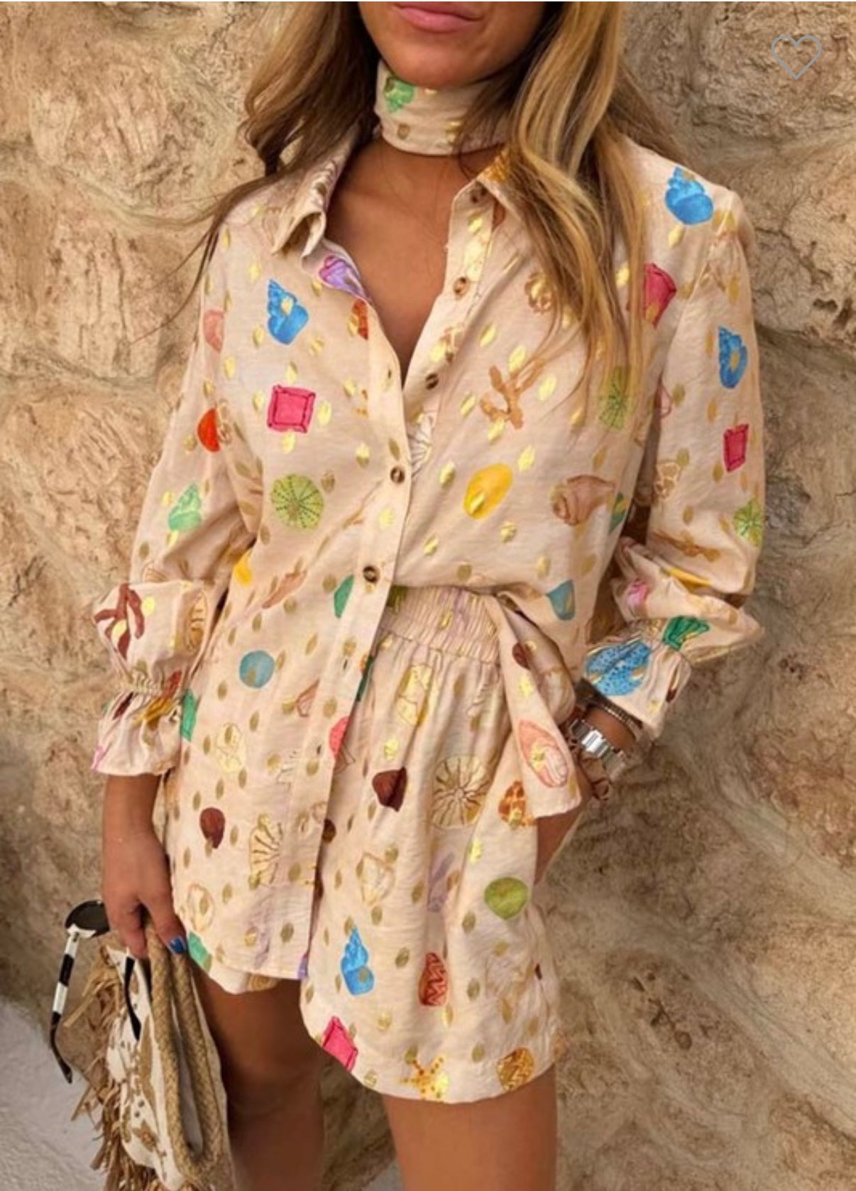 Printed long sleeve top and shorts