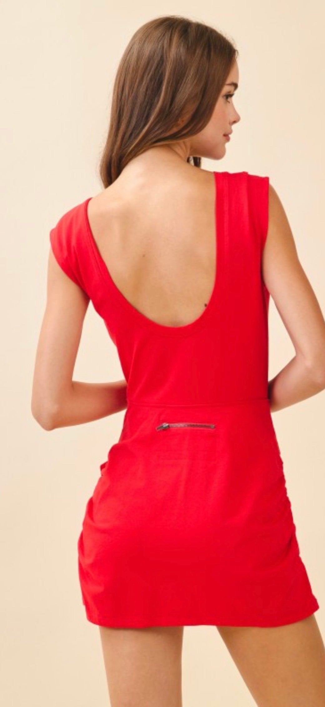 Pre Order Motion Knit Back Scoop Neck Leisure Dress