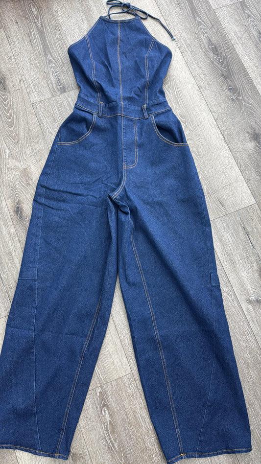 Denim Halter Jumpsuit