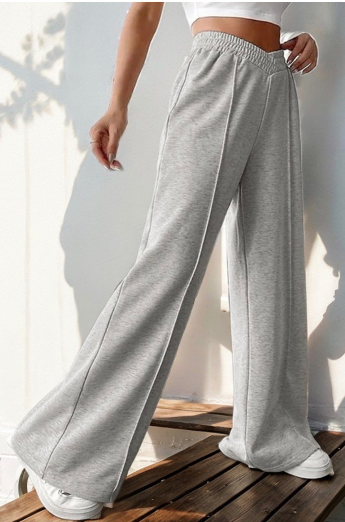 Elastic Waist Wide Leg Casual Pantalones