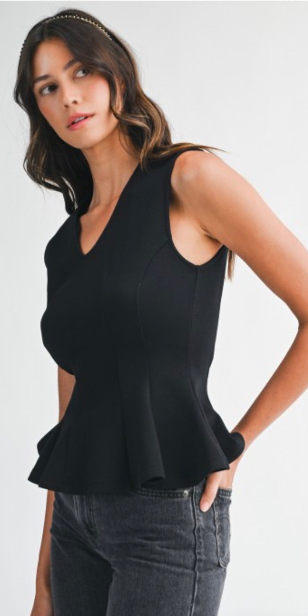 Pre Order Solid V Neck Peplum Top