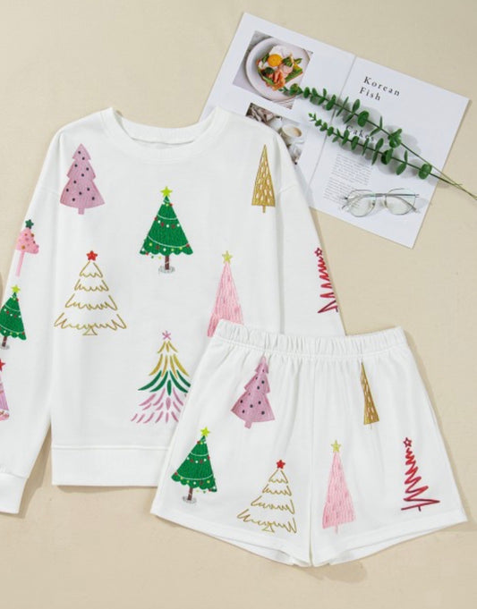 Multi Christmas Tree 2 piece Pajama set