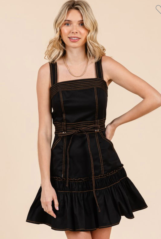 Pre order Belted Ruffle Mini Dress Black