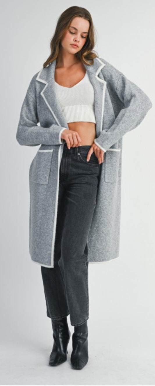 Knit Lapel Collar Open Cardigan