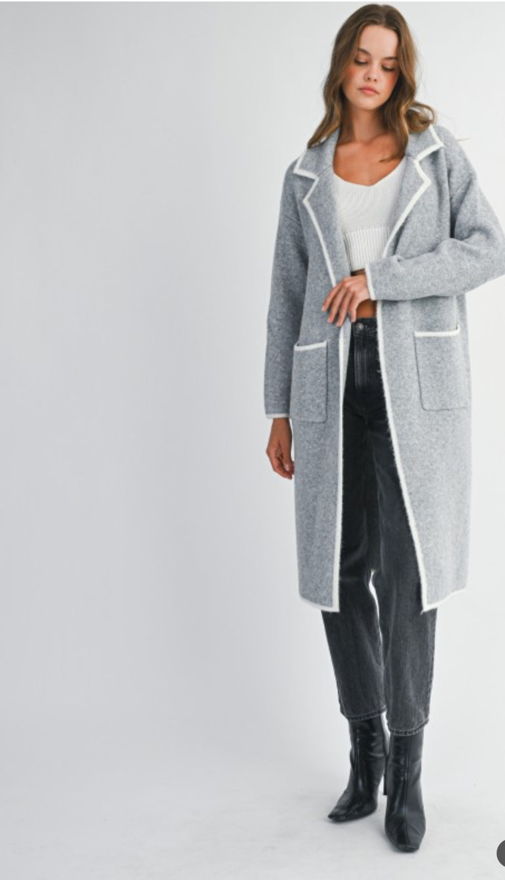 Knit Lapel Collar Open Cardigan