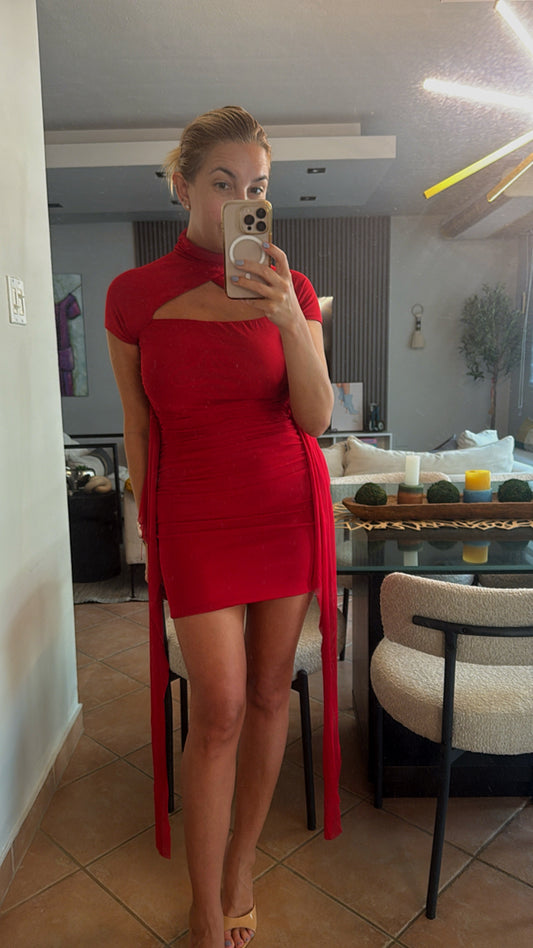 Crimson Casacade Mini Dress-runs very small